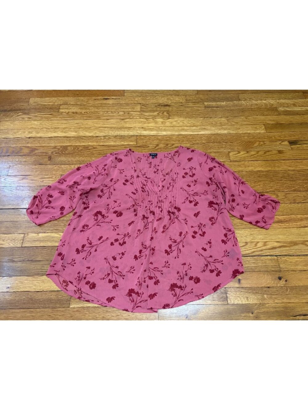 Torrid Womens Floral Blouse Size 2 2X Pink 3/4 Sleeve Lightweight Shirt Top